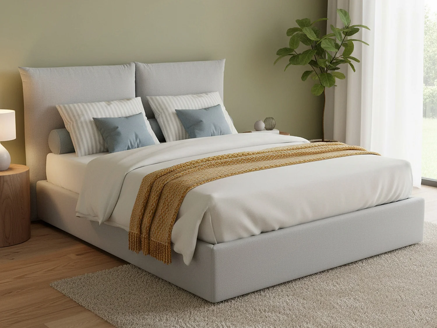 Lit double Ddestr, Lit coffre avec revêtement en tissu, 100% Made in Italy, Ouverture frontale, adapté pour matelas 160x200 cm, Blanc