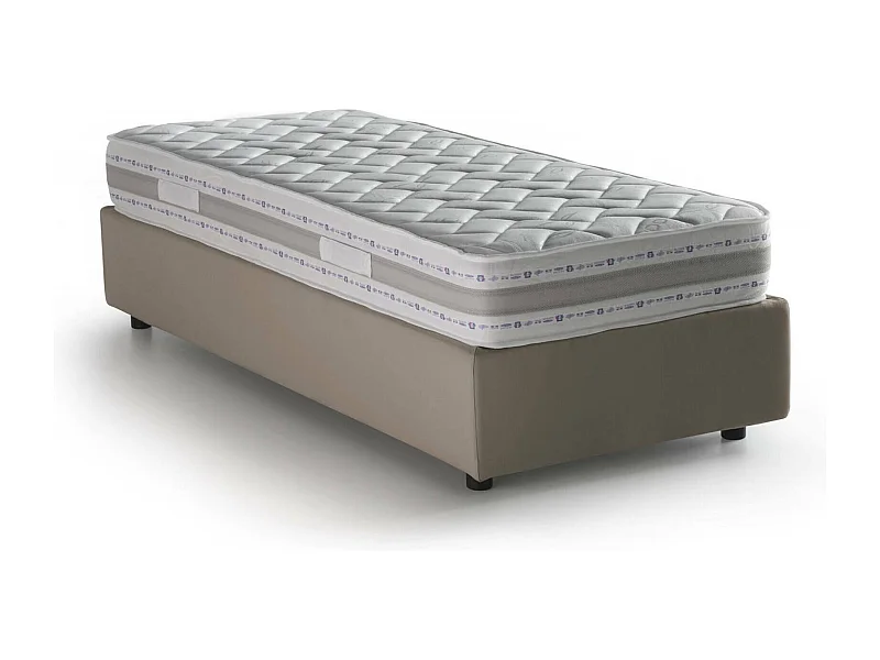 Einzelbett Dmaiell, Containerbett mit Stoffbespannung, 100% Made in Italy, Frontöffnung, inklusive Matratze 80x200 cm, Turteltaube