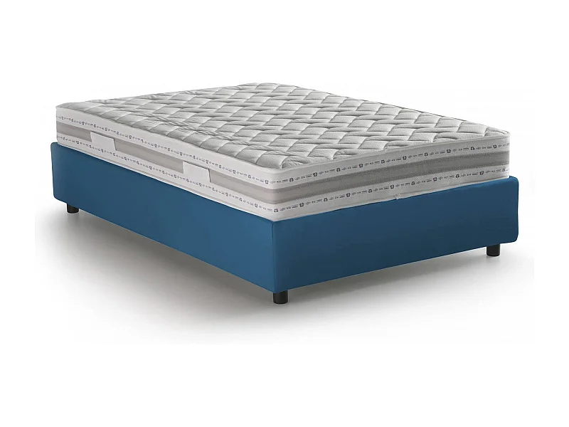 Cama de casal Daajj, Cama de armazenamento com forro de tecido, 100% Fabricado na Itália, Abertura frontal, com colchão 140x190 cm incluído, Azul