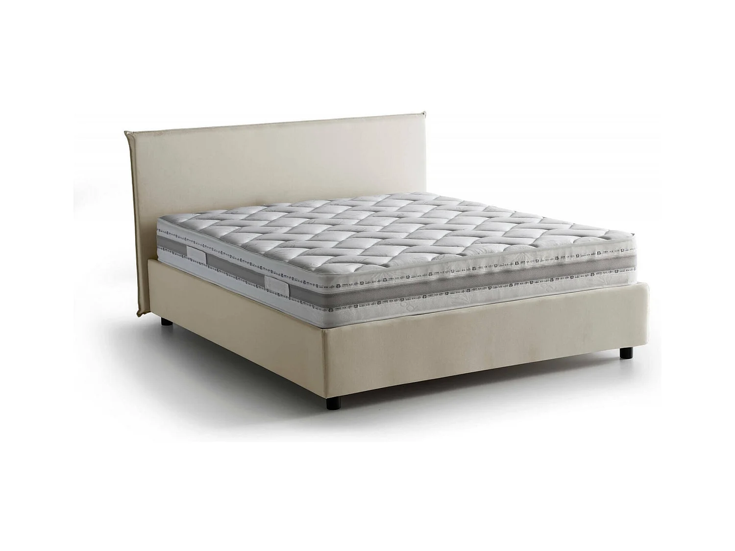 Lit double Dame, Lit coffre avec revêtement en tissu, 100% Made in Italy, Ouverture frontale, avec matelas 160x190 cm inclus, Beige