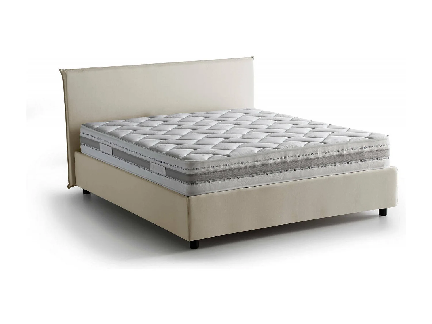 Lit double Dame, Lit coffre avec revêtement en tissu, 100% Made in Italy, Ouverture frontale, avec matelas 160x190 cm inclus, Beige