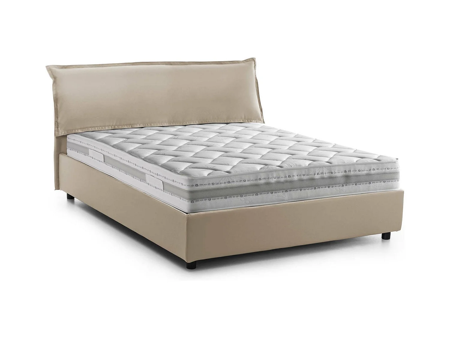 Lit double Dbianc, lit coffre avec revêtement amovible avec tête de lit rembourrée et cadre de lit coffre, 100% Made in Italy, avec matelas 160x190 cm inclus, Beige