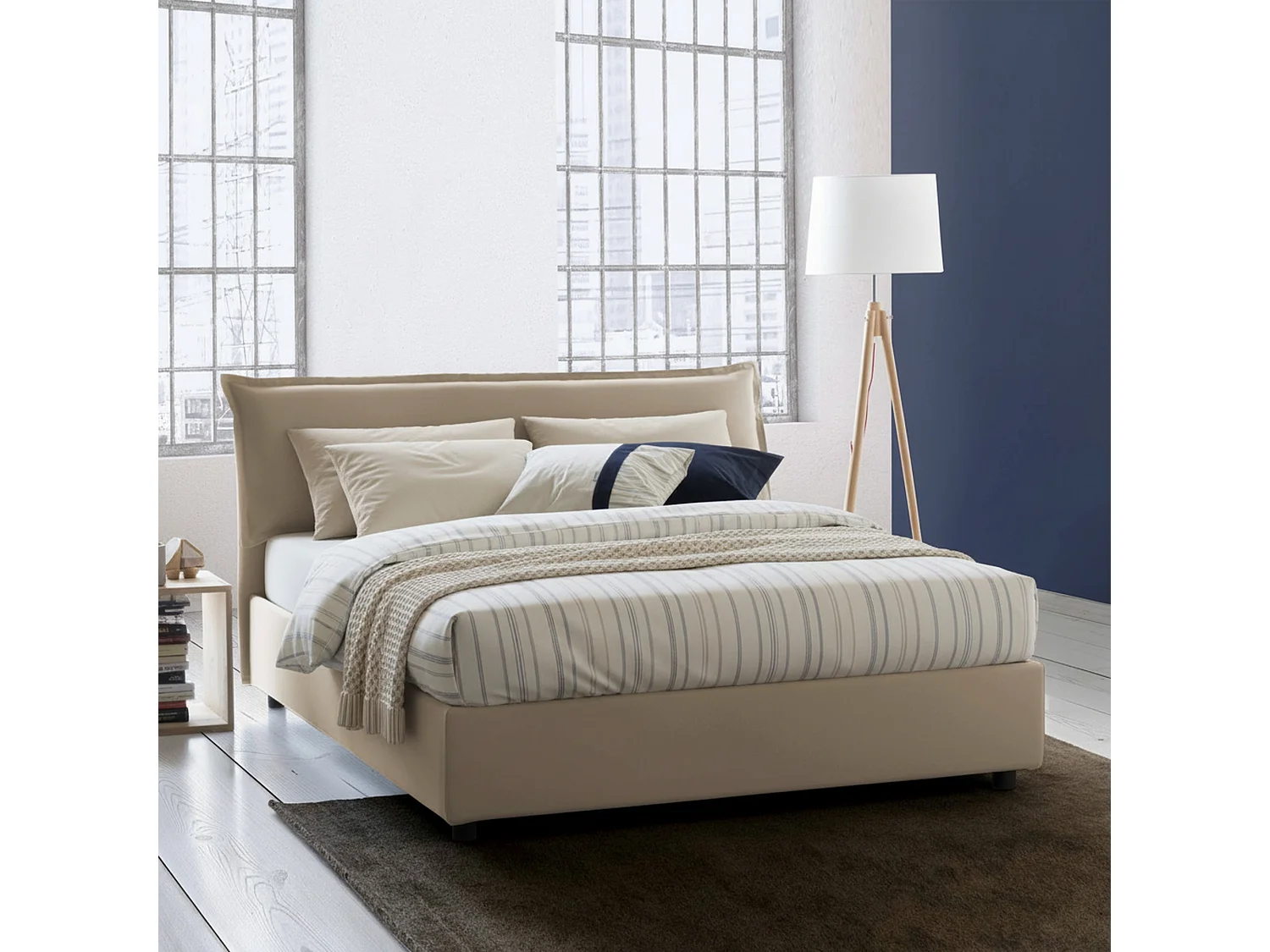 Letto Matrimoniale Amilcare, Materasso Incluso Made in Italy, 175x205 cm Beige