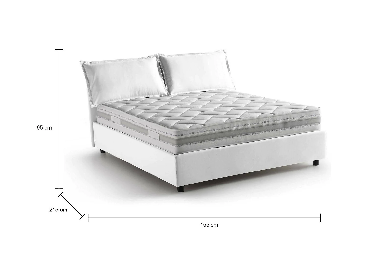 Lit double Dmircol, Lit coffre avec revêtement en tissu, 100% Made in Italy, Ouverture frontale, avec matelas 140x200 cm inclus, Blanc