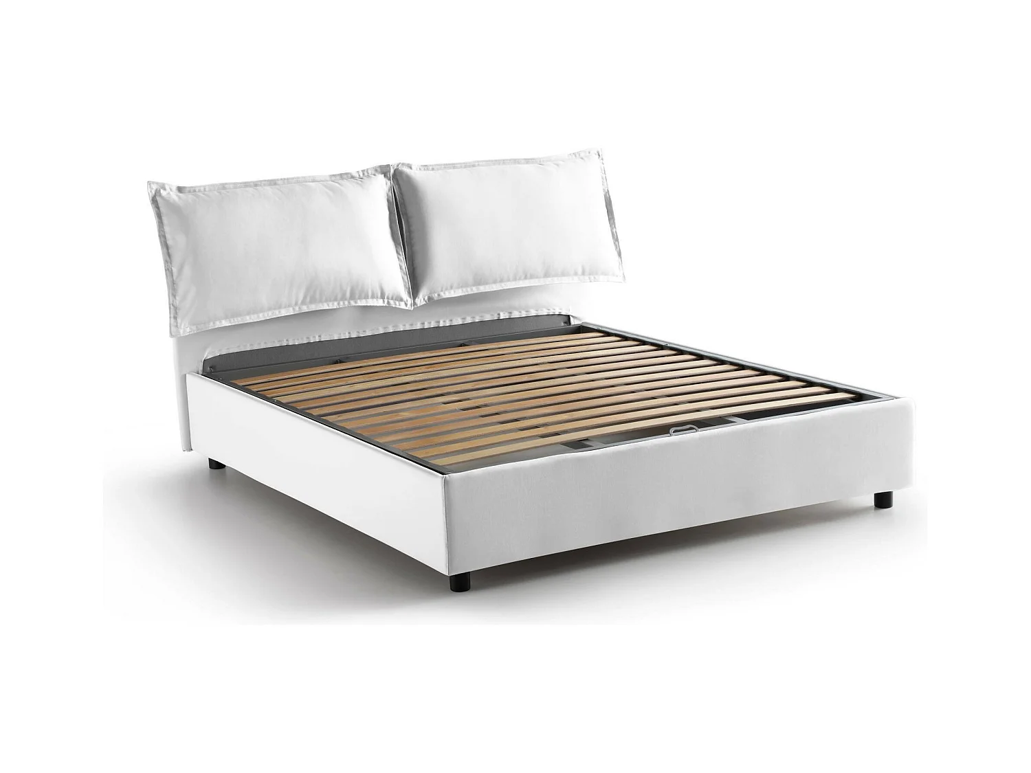 Lit double Dmircol, Lit coffre avec revêtement en tissu, 100% Made in Italy, Ouverture frontale, avec matelas 140x200 cm inclus, Blanc