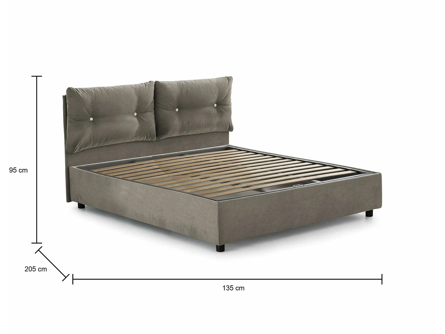 Lit double Djankt, lit coffre avec revêtement en tissu, 100% Made in Italy, ouverture frontale, adapté pour matelas 120x190 cm, gris tourterelle