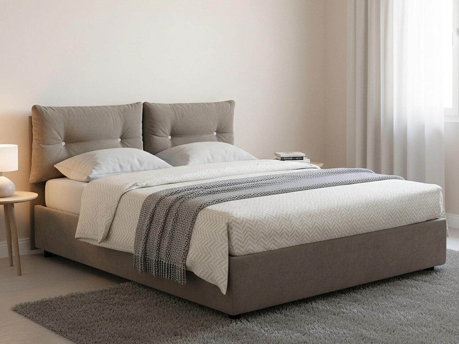 Lit double Djankt, lit coffre avec revêtement en tissu, 100% Made in Italy, ouverture frontale, adapté pour matelas 120x190 cm, gris tourterelle