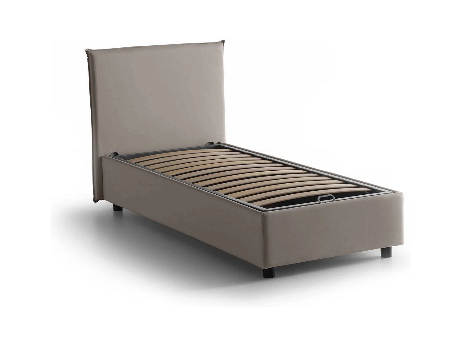 Lit simple Dbacchi, Lit coffre avec revêtement en tissu, 100% Made in Italy, Ouverture frontale, adapté pour matelas 80x200 cm, Taupe