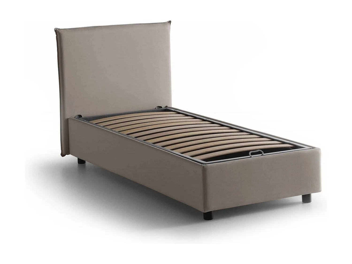 Einzelbett Dbacchi, Containerbett mit Stoffbespannung, 100% Made in Italy, Frontöffnung, passend für Matratze Cm 80x200, Turteltaube