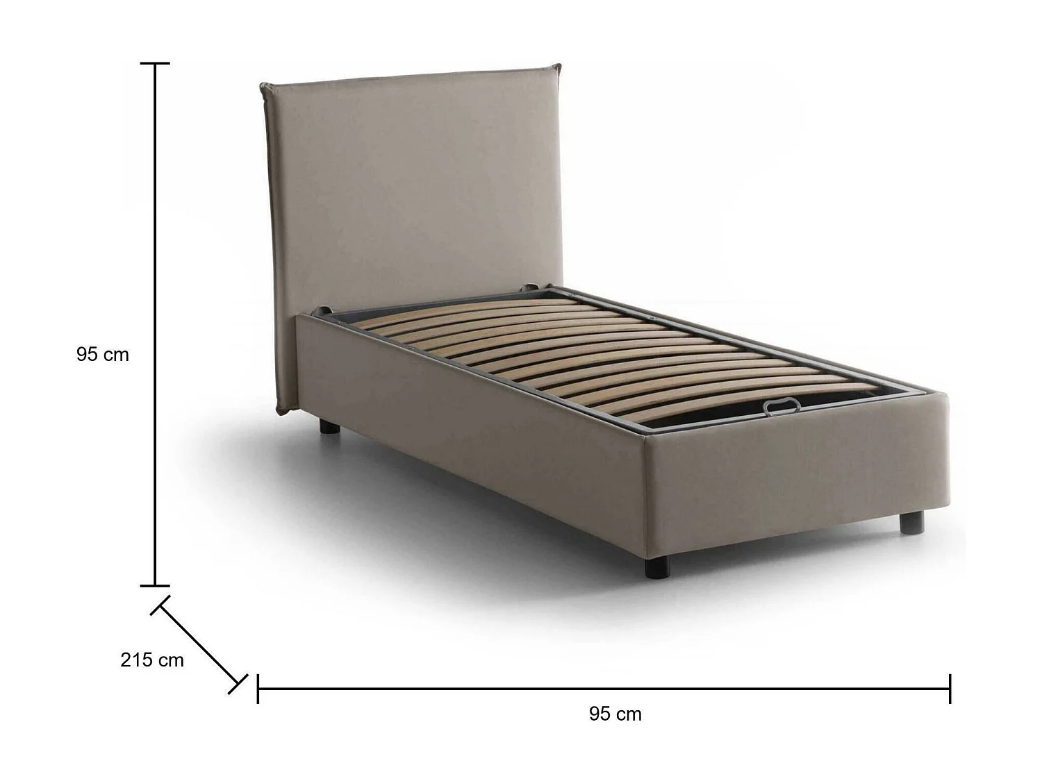 Einzelbett Dbacchi, Containerbett mit Stoffbespannung, 100% Made in Italy, Frontöffnung, passend für Matratze Cm 80x200, Turteltaube