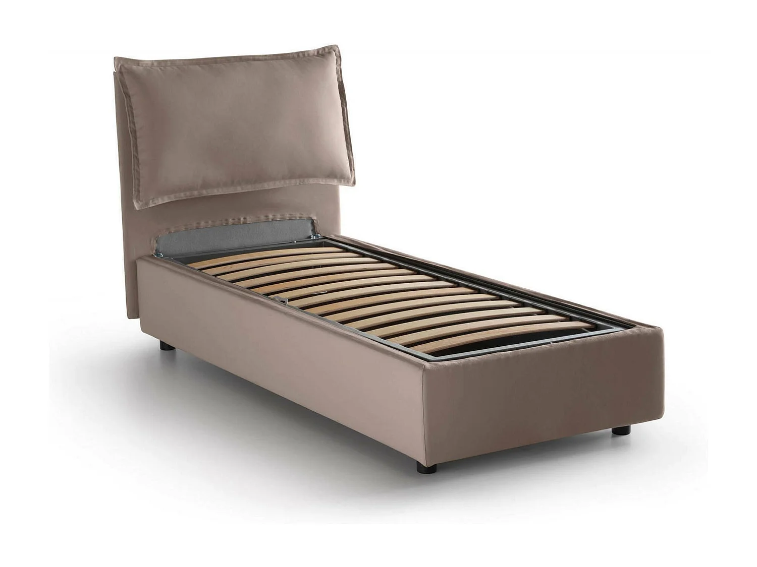 Einzelbett Dasenci, Containerbett mit Stoffbespannung, 100% Made in Italy, Frontöffnung, passend für Matratze Cm 90x200, Turteltaube