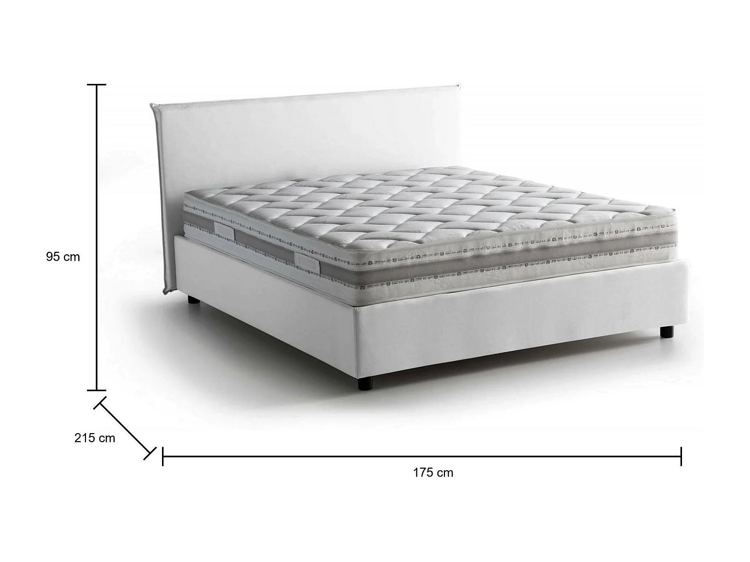 Cama matrimonial Dansald, Cama contenedor con revestimiento de tela, 100% Made in Italy, Apertura frontal, con colchón Cm 160x200 incluido, Blanco