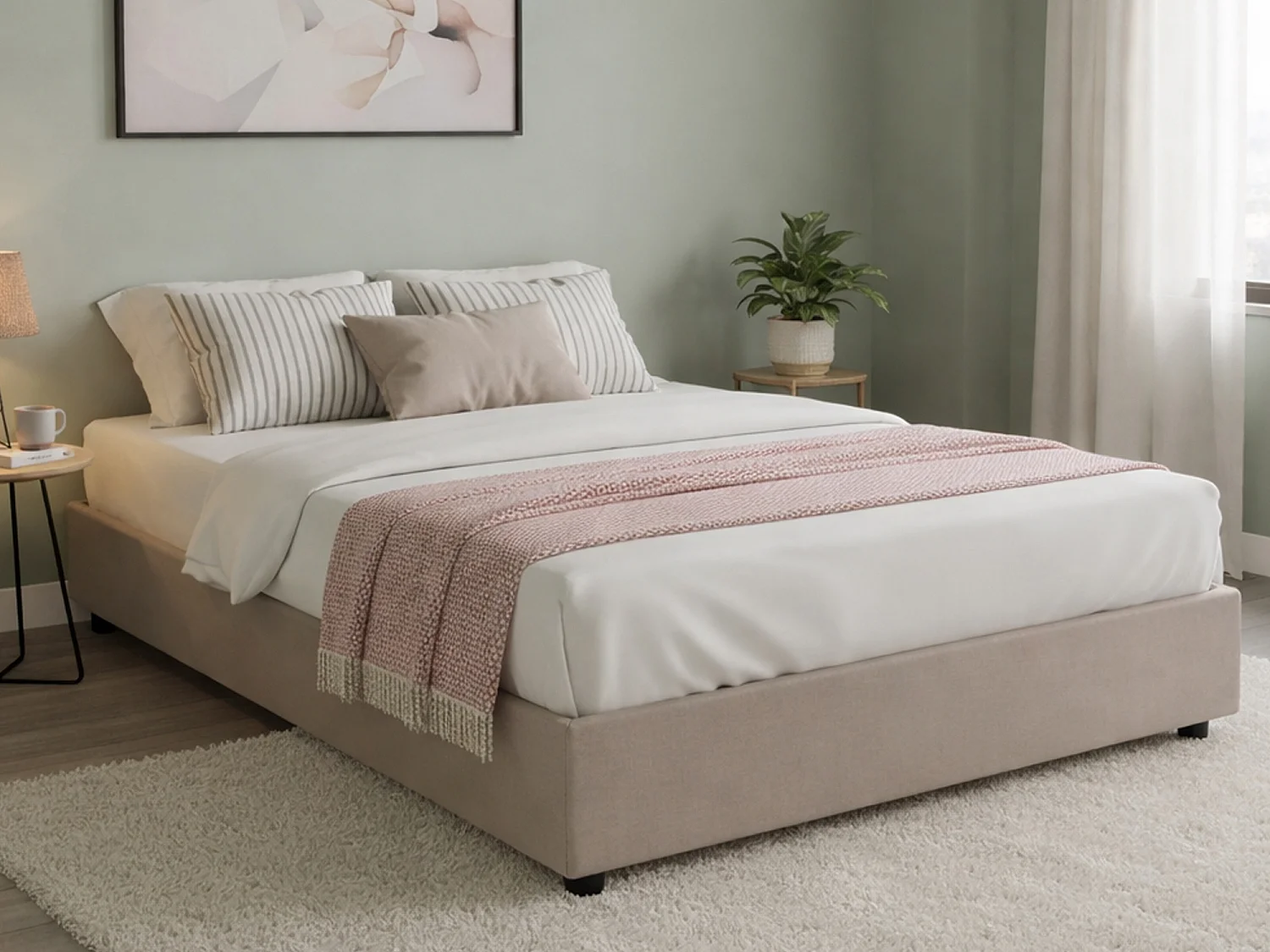 Lit double Dagazz, Lit coffre avec revêtement en tissu, 100% Made in Italy, Ouverture frontale, adapté pour matelas 140x190 cm, Taupe