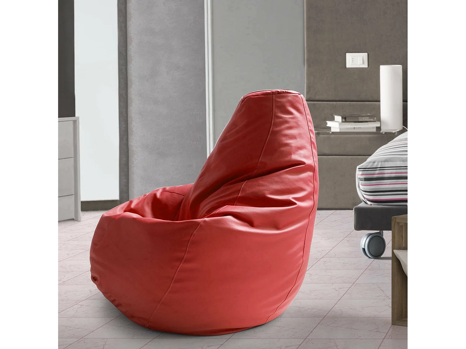 Dabbew poef, Zitzak poef, 100% Made in Italy, Eco-leren zitzak, 70x70h110 cm, Rood