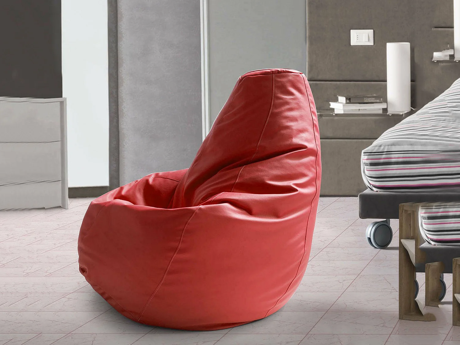 Pouf Dabbew, Pouf pouf, Pouf en simili cuir, 100% Made in Italy, 70x70h110 cm, Rouge