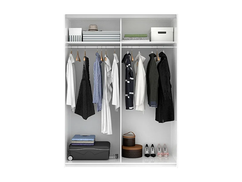 Armoire Dlazovi, Cintre pour chambre à coucher, Armoire avec 2 portes coulissantes, 150x65h204 cm, Blanc