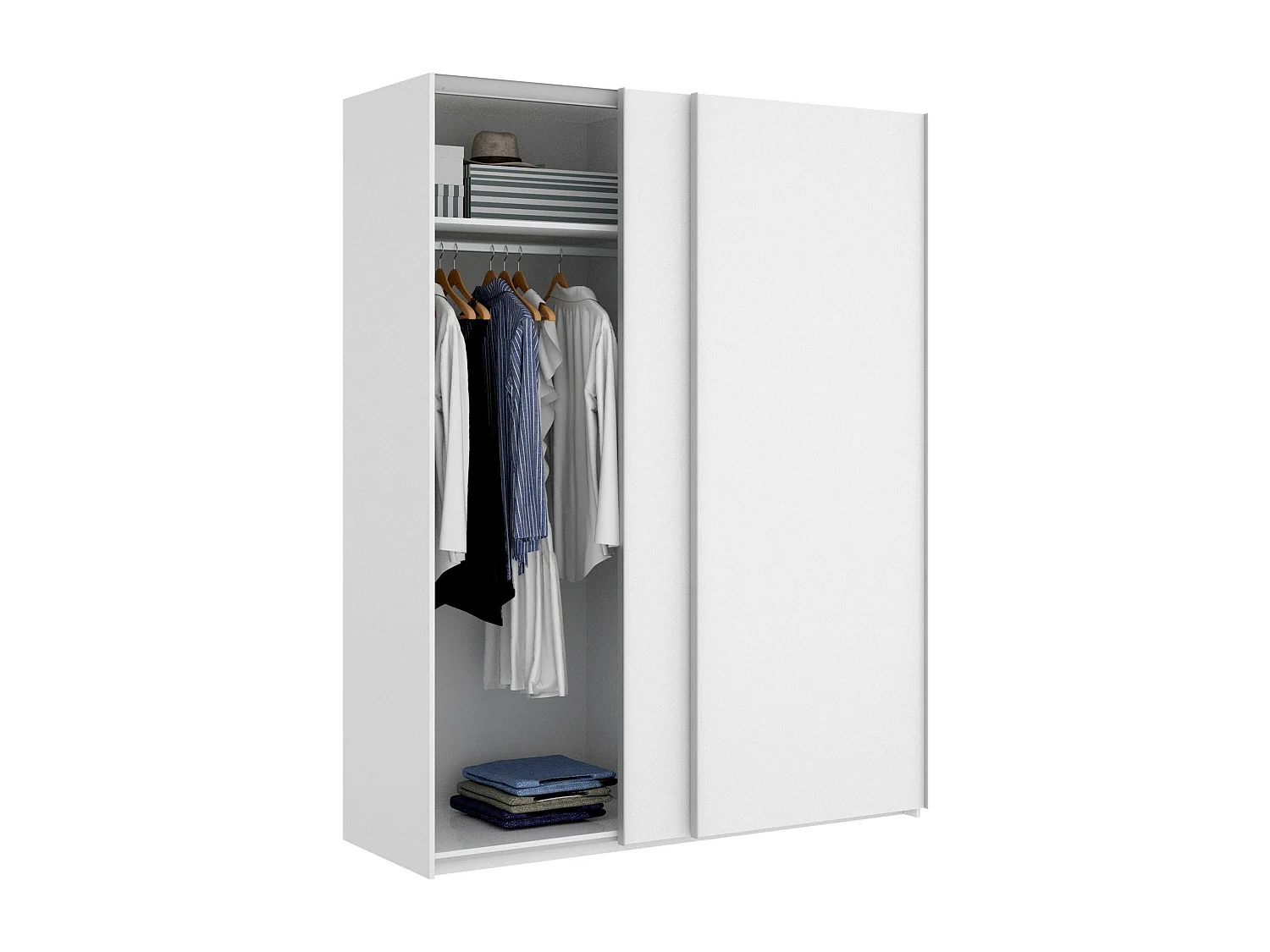 Dlazovi kledingkast, Kledinghanger voor slaapkamer, Kledingkast met 2 schuifdeuren, 150x65h204 cm, Wit