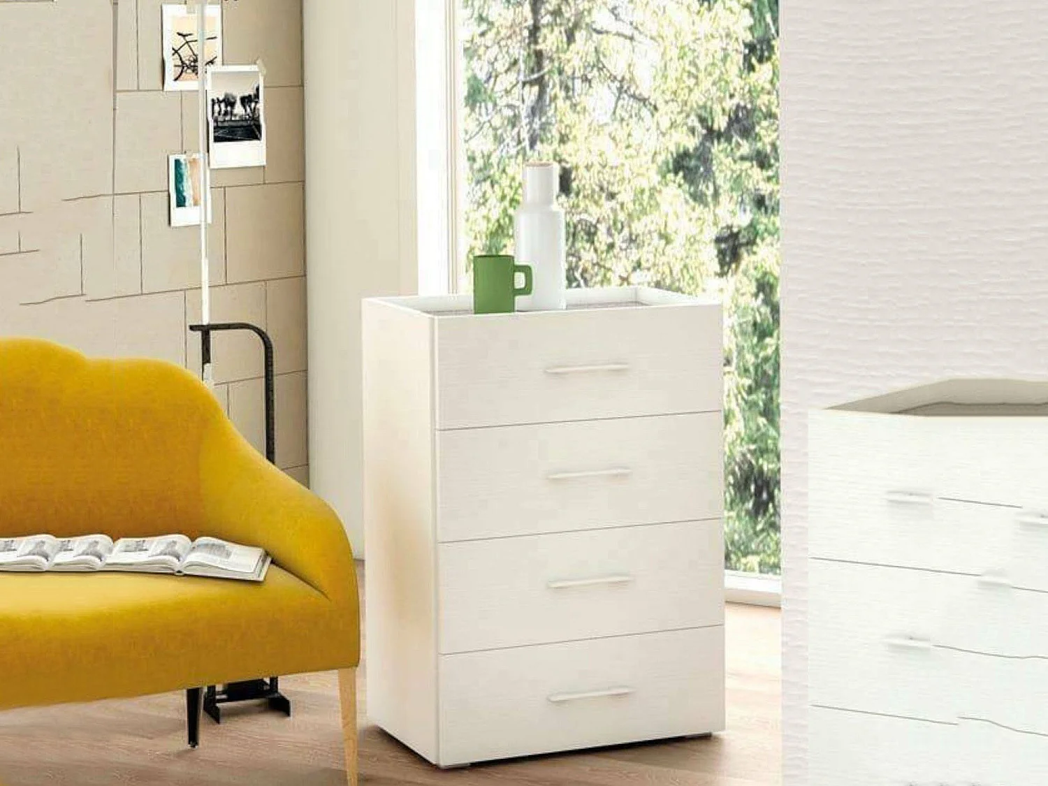 Dmagli ladekast, ladekast met 4 laden voor de slaapkamer, Multifunctionele kantoor- of studeerkast, 60x41h87 cm, Wit