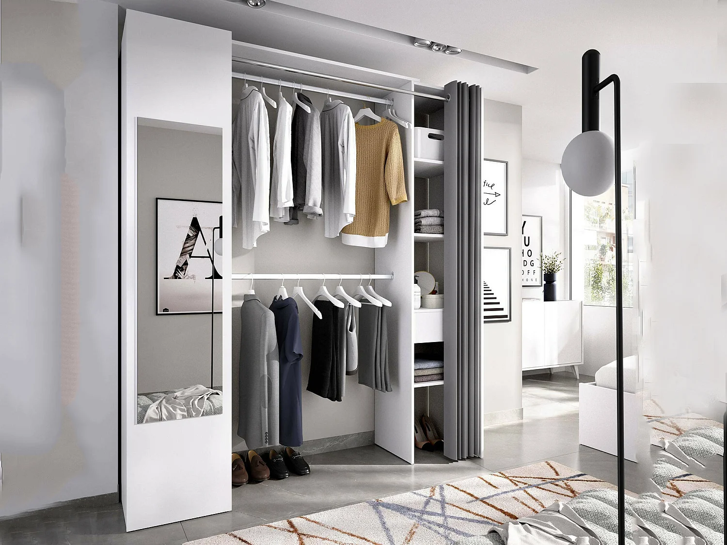 Armoire Dmancin, Structure pour dressing, Cintre ouvert, 177x52h205 cm, Blanc et Anthracite