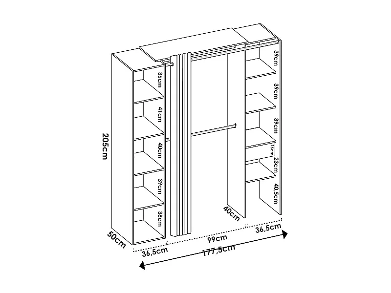 Armoire Dmancin, Structure pour dressing, Cintre ouvert, 177x52h205 cm, Blanc et Anthracite