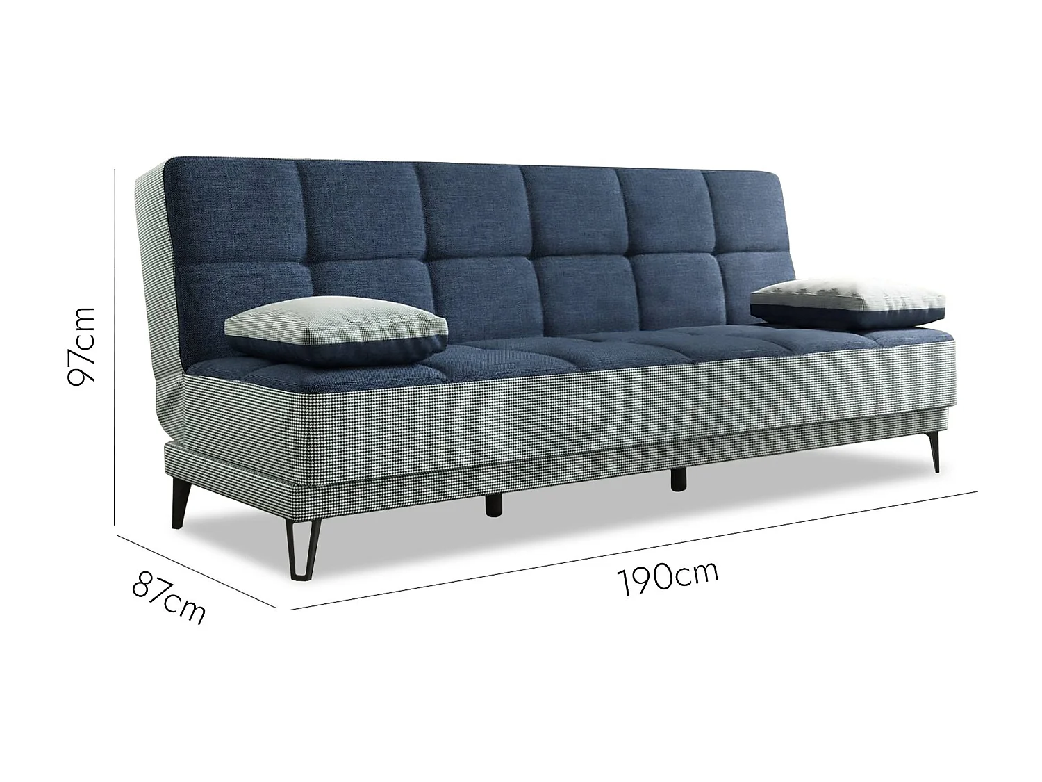 Divano Letto 3 Posti Aborigeni, di Apertura Click-clack, 87x190 cm Nero