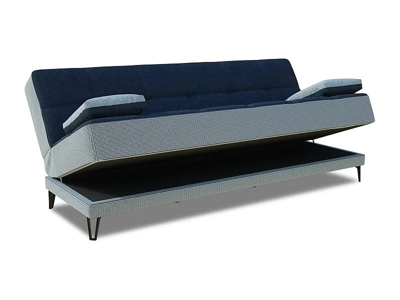 Sofá cama Dfortin, sofá cama de 3 lugares com pés de metal preto, Sofá da sala em tecido acolchoado com abertura click-clack, 190x87h97 cm, Cinza e Azul