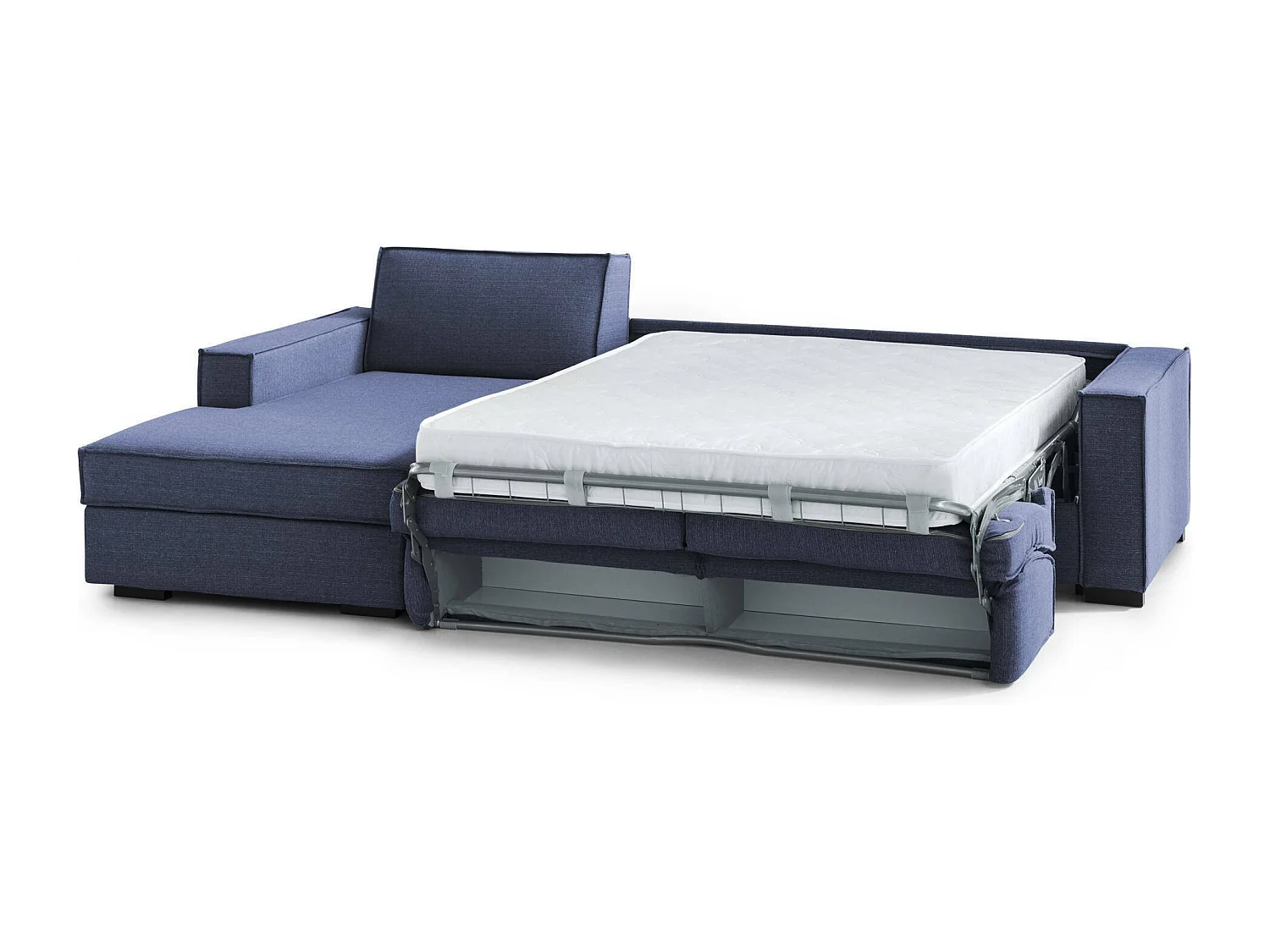 Daalb Canapé-lit, Canapé d'angle, 100% Made in Italy, Canapé avec ouverture pivotante, Péninsule de rangement gauche, avec accoudoirs fins, 260x95h90 cm, Bleu