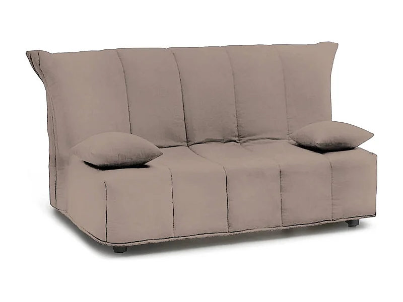 Sofa cama Dabald, Sofá de 2 plazas, 100% Made in Italy, Sofá de salón con apertura trolley, en tela acolchada, con almohadas incluidas, Cm 125x90h85, Tórtola