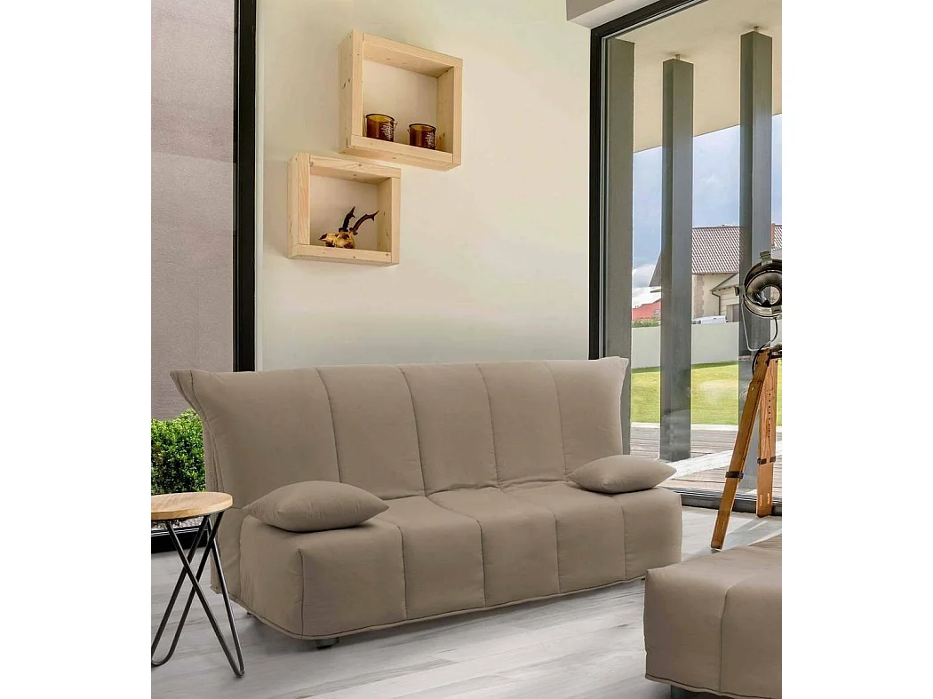 Canapé-lit Dabald, canapé 2 places, 100% Made in Italy, Canapé de salon avec ouverture trolley, en tissu rembourré, avec coussins inclus, 125x90h85 cm, Taupe
