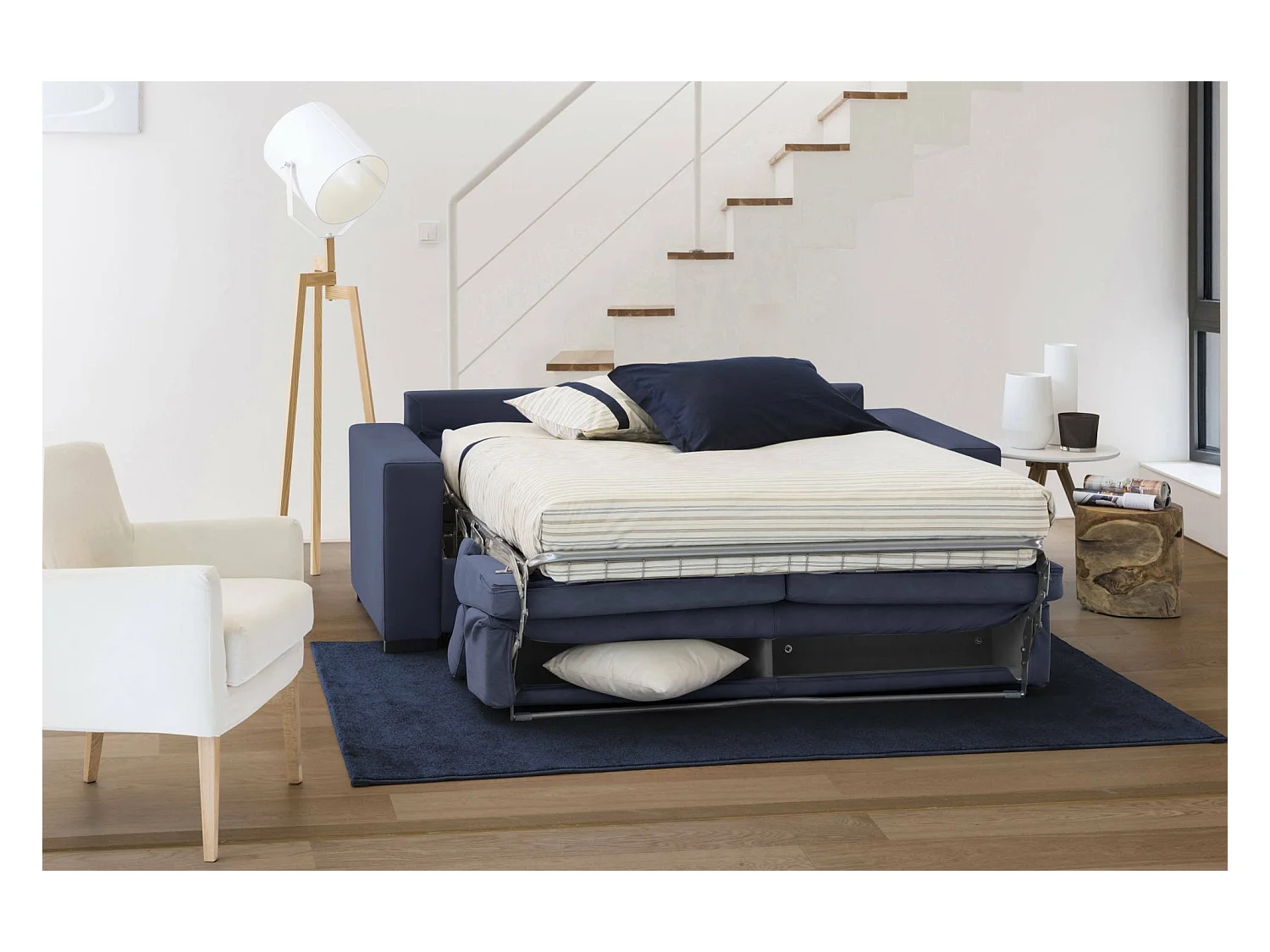 Canapé Daaneb, Grand Canapé 2 places, 100% Made in Italy, Canapé de salon à ouverture pivotante, avec appuis-tête réglables et accoudoirs fins, Cm 180x95h85, Bleu