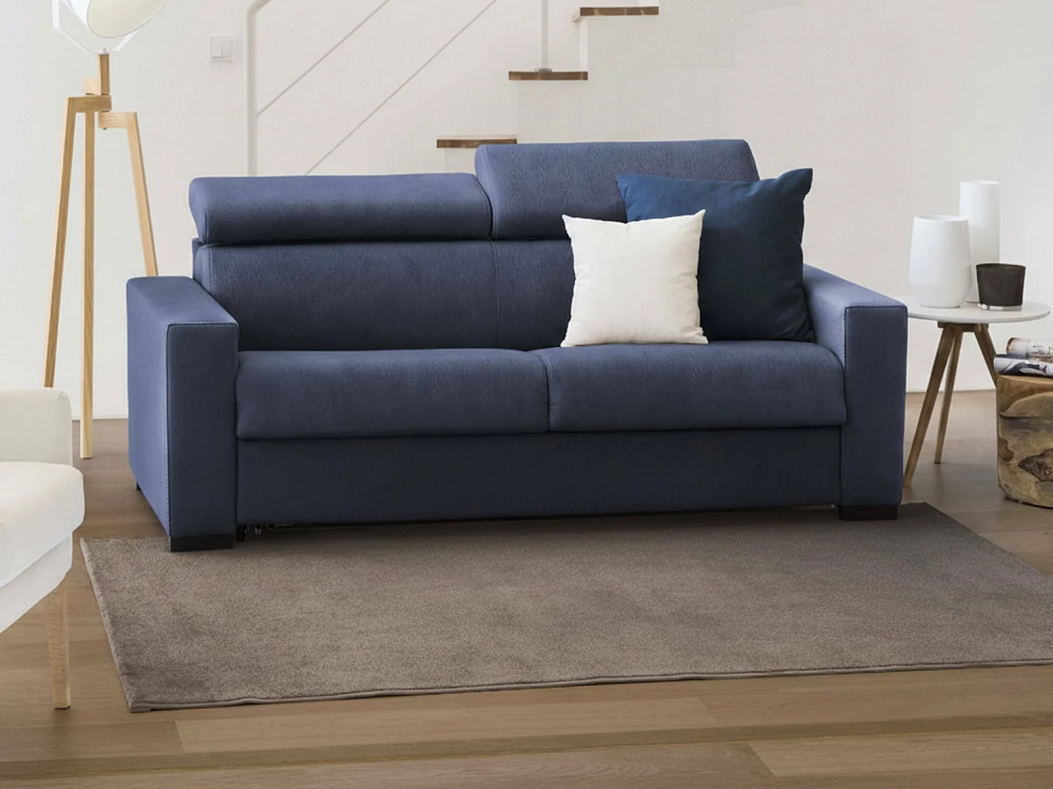 Canapé Daalhou, Canapé 2 places, 100% Made in Italy, Canapé de salon à ouverture pivotante, avec appuis-tête réglables et accoudoirs standard, Cm 180x95h85, Bleu