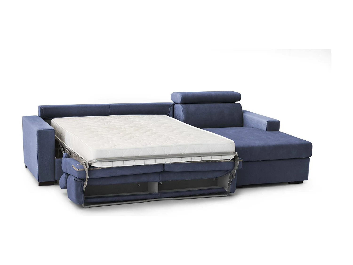 Sofá-cama Daart, Sofá de canto, 100% Fabricado na Itália, Sofá com abertura giratória, com península direita de armazenamento, com braços padrão, 280x95h85 cm, Azul