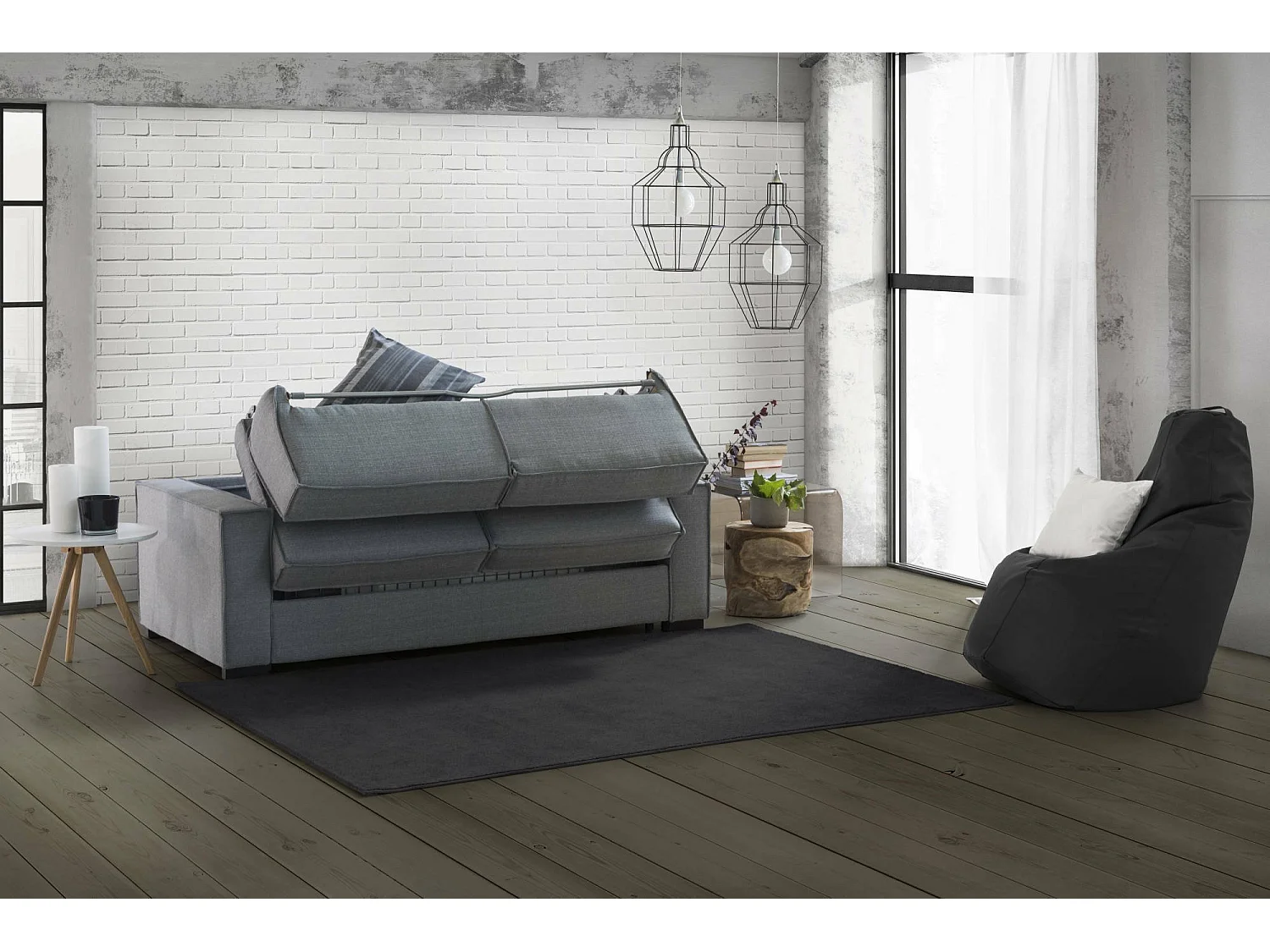 Canapé-lit Daabi, Grand canapé 2 places, 100% Made in Italy, Canapé de salon à ouverture pivotante, en tissu rembourré, avec accoudoirs fins, 180x95h90 cm, Gris