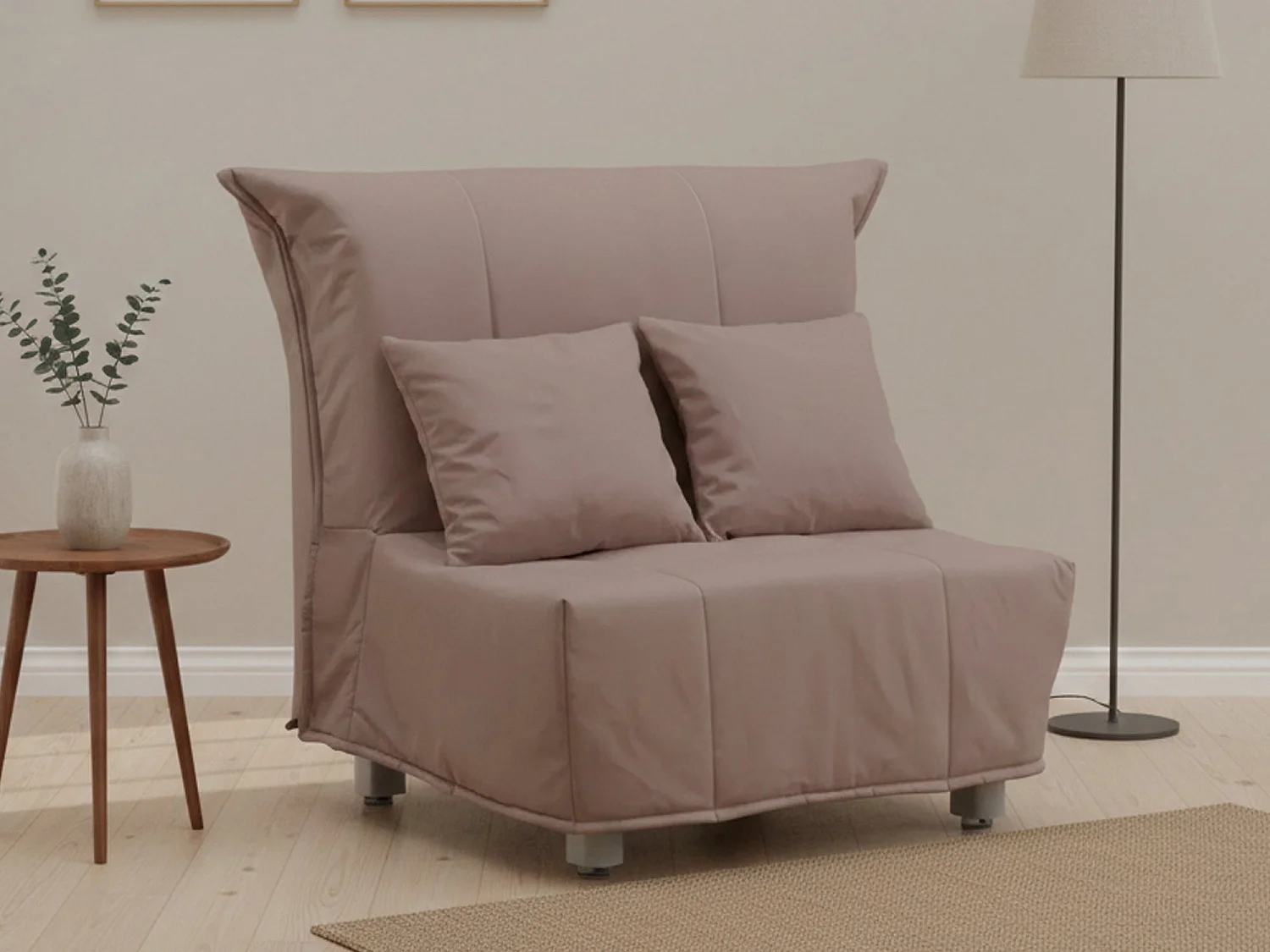 Canapé-lit Dabargi, Canapé simple, 100% Made in Italy, Fauteuil de salon avec ouverture trolley, en tissu rembourré, avec coussins inclus, 85x90h85 cm, Taupe