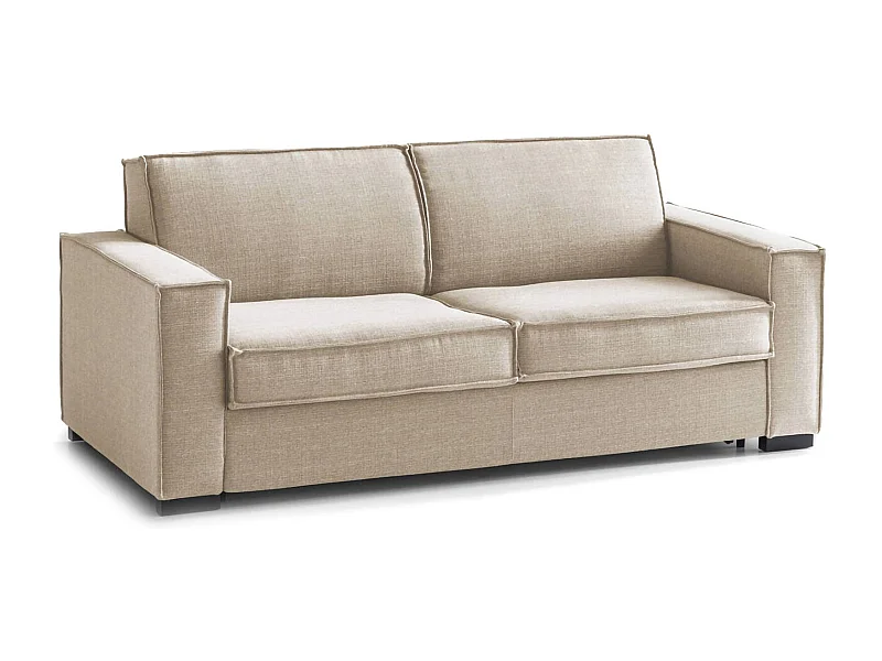 Sofá-cama Daad, sofá de 3 lugares, 100% Fabricado na Itália, Sofá da sala com abertura giratória, em tecido acolchoado, com braços finos, 220x100h95 cm, Bege