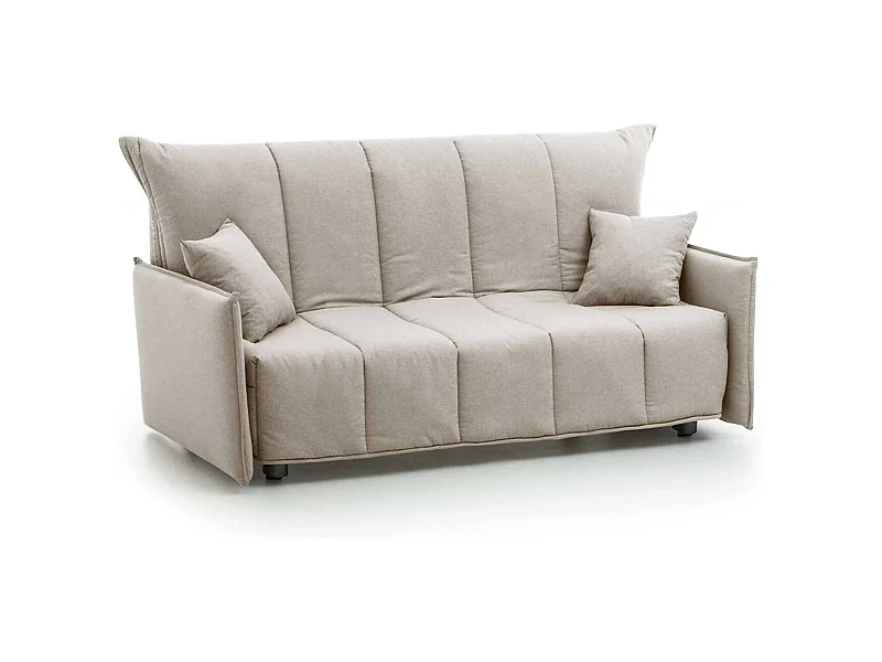 Dabali slaapbank, 2-zitsbank, 100% Made in Italy, woonkamerbank met trolley-opening, in gewatteerde stof, met standaard armleuningen, 150x90h85 cm, Beige