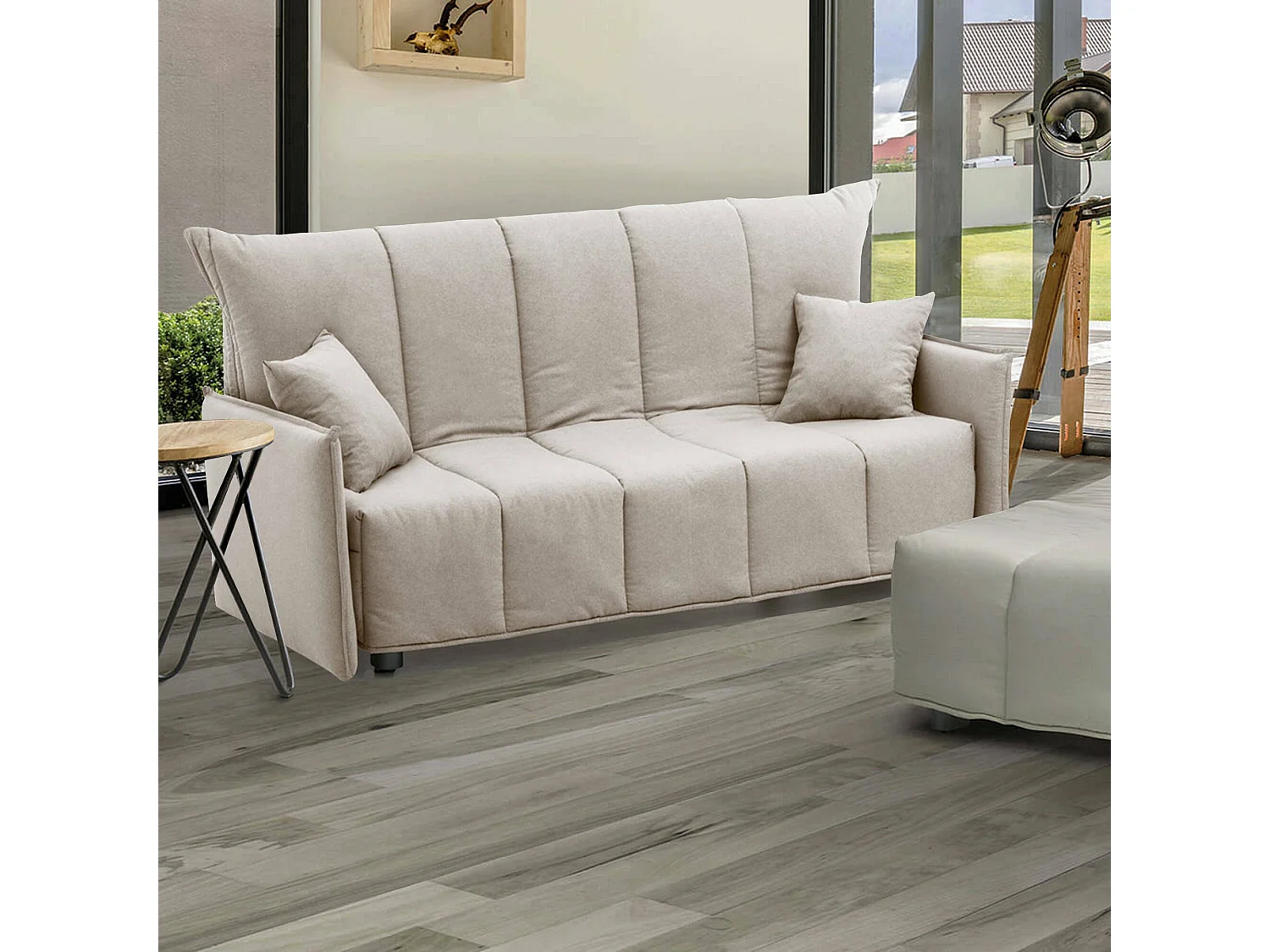 Divano Letto 2 Posti Alaric, Sfoderabile Made in Italy, 90x150 cm Beige