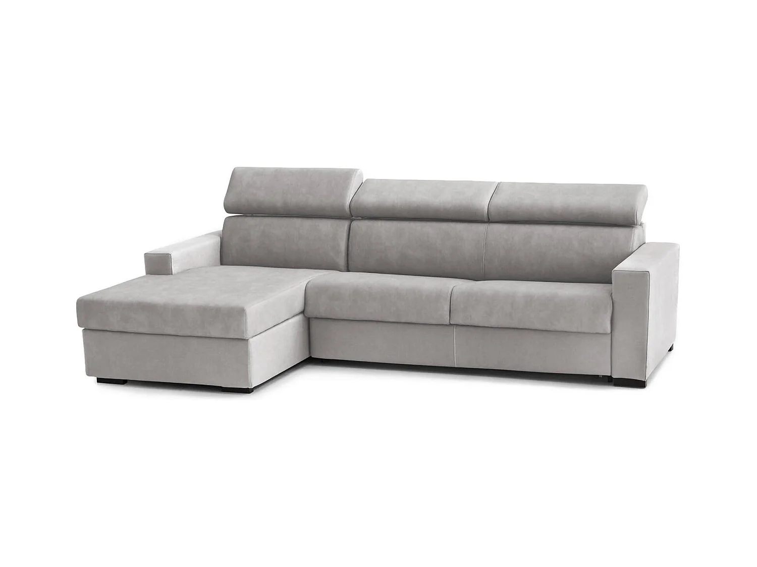 Canapé Daasho, Canapé d'angle, 100% Made in Italy, Canapé avec ouverture pivotante, avec Péninsule Conteneur Gauche, avec accoudoirs standards, Cm 280x95h85, Gris