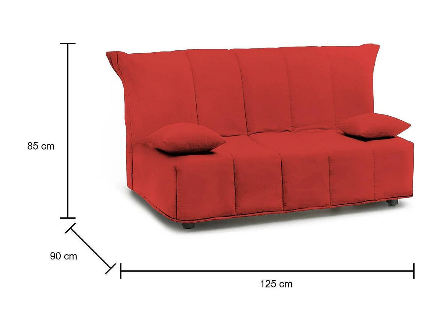 Canapé-lit Dabald, canapé 2 places, 100% Made in Italy, Canapé de salon avec ouverture trolley, en tissu rembourré, avec coussins inclus, 125x90h85 cm, Rouge