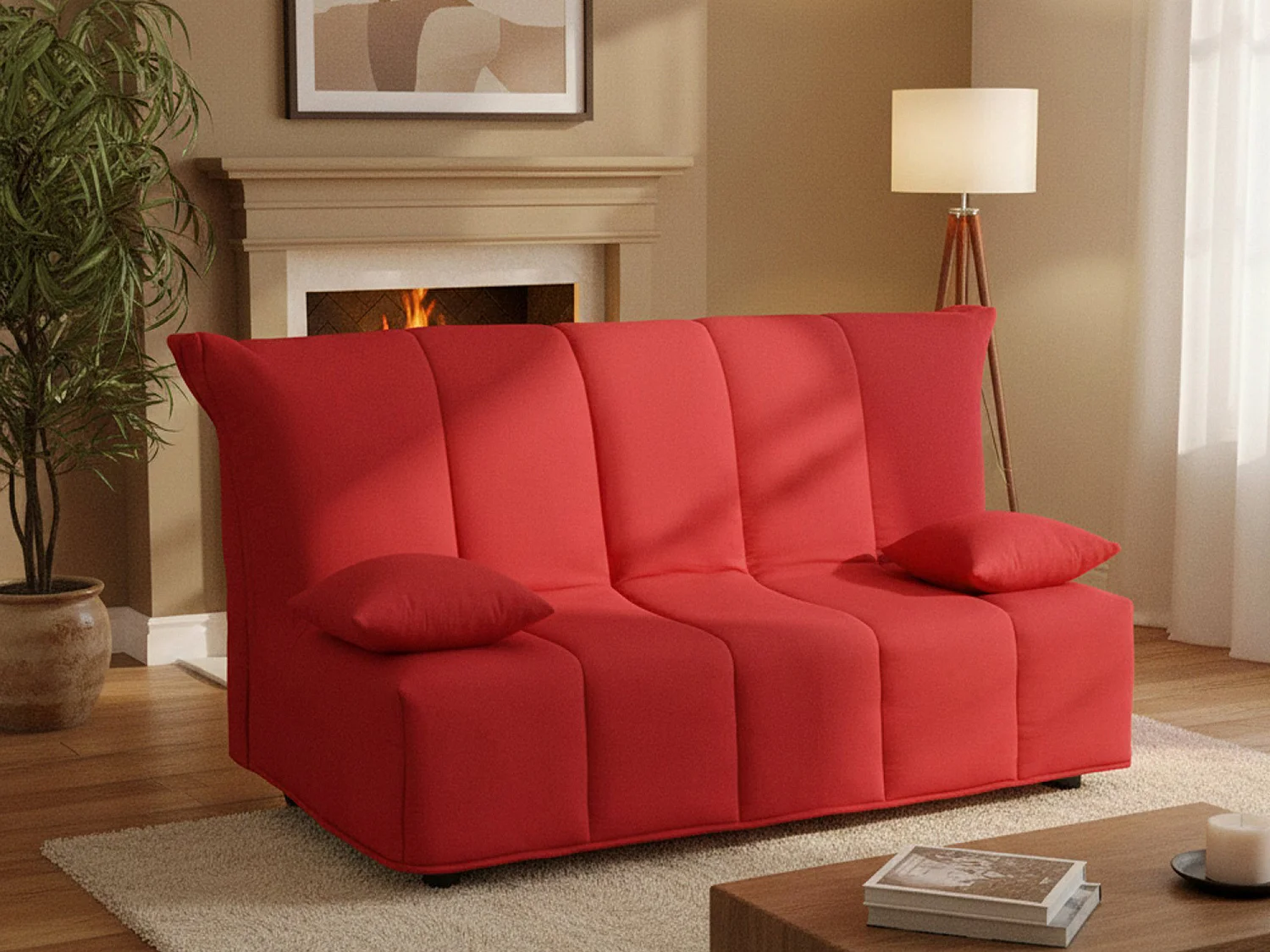 Dabald Slaapbank, 2-zitsbank, 100% Made in Italy, Woonkamerbank met trolley-opening, in gewatteerde stof, inclusief kussens, 125x90h85 cm, Rood