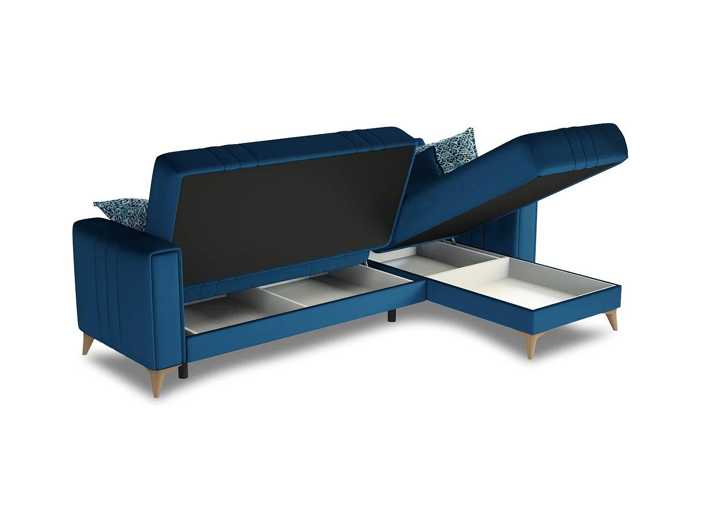 Schlafsofa Dinsign, Eckschlafsofa mit 3 Kissen inklusive, Gepolstertes Stoffsofa mit Klick-Klack-Öffnung, mit umkehrbarer Halbinsel, 225x151h84 cm, Blau