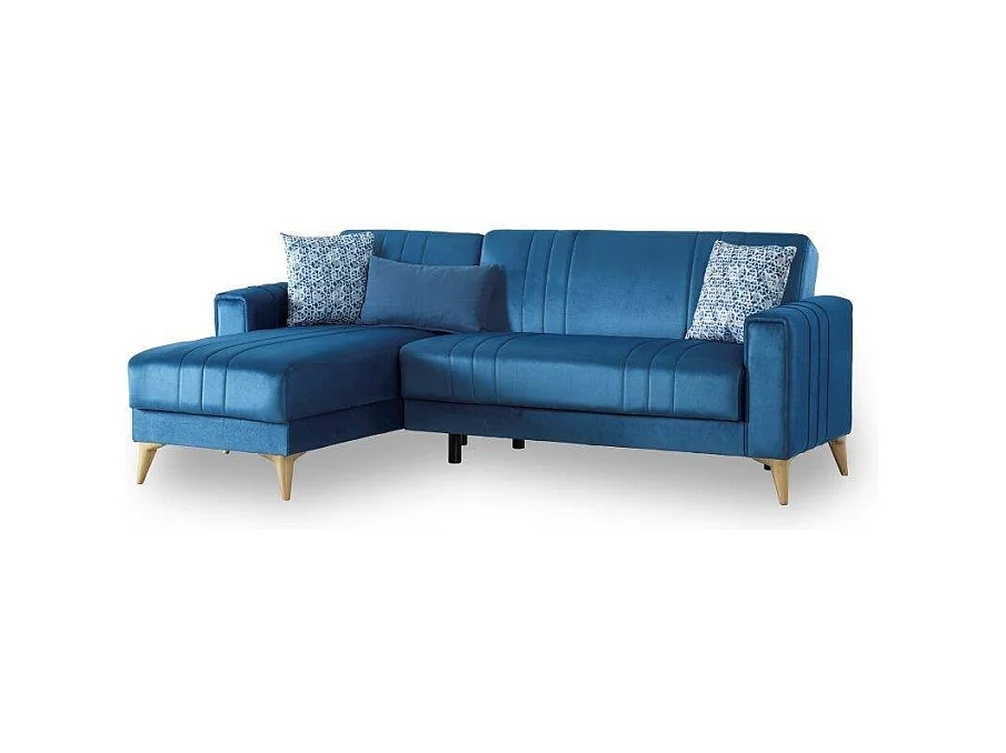 Schlafsofa Dinsign, Eckschlafsofa mit 3 Kissen inklusive, Gepolstertes Stoffsofa mit Klick-Klack-Öffnung, mit umkehrbarer Halbinsel, 225x151h84 cm, Blau