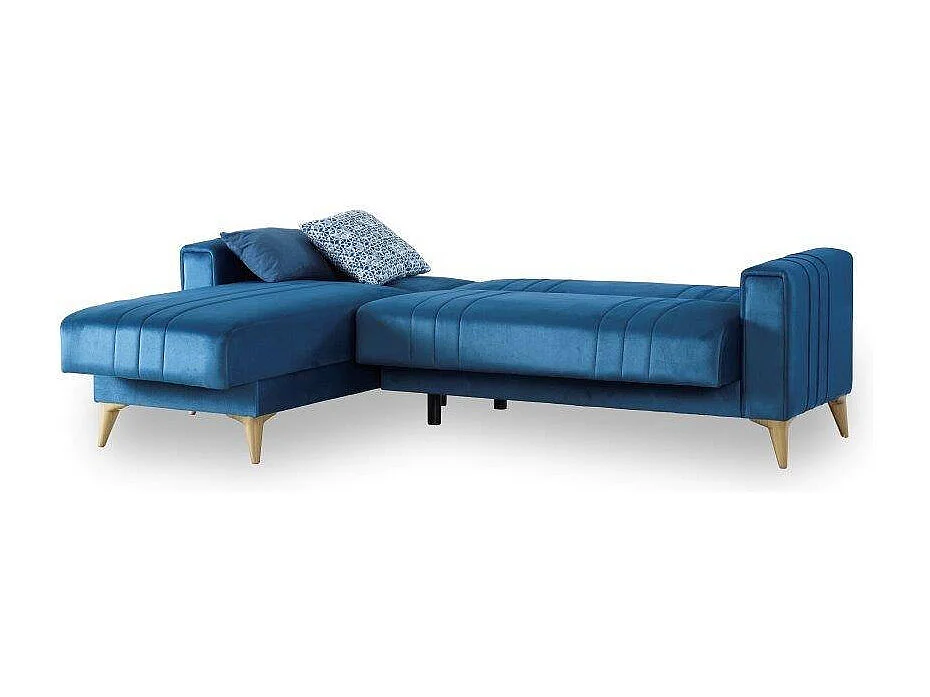 Dmora - Divano letto con penisola Aronix, 225x151h84 cm, Blu