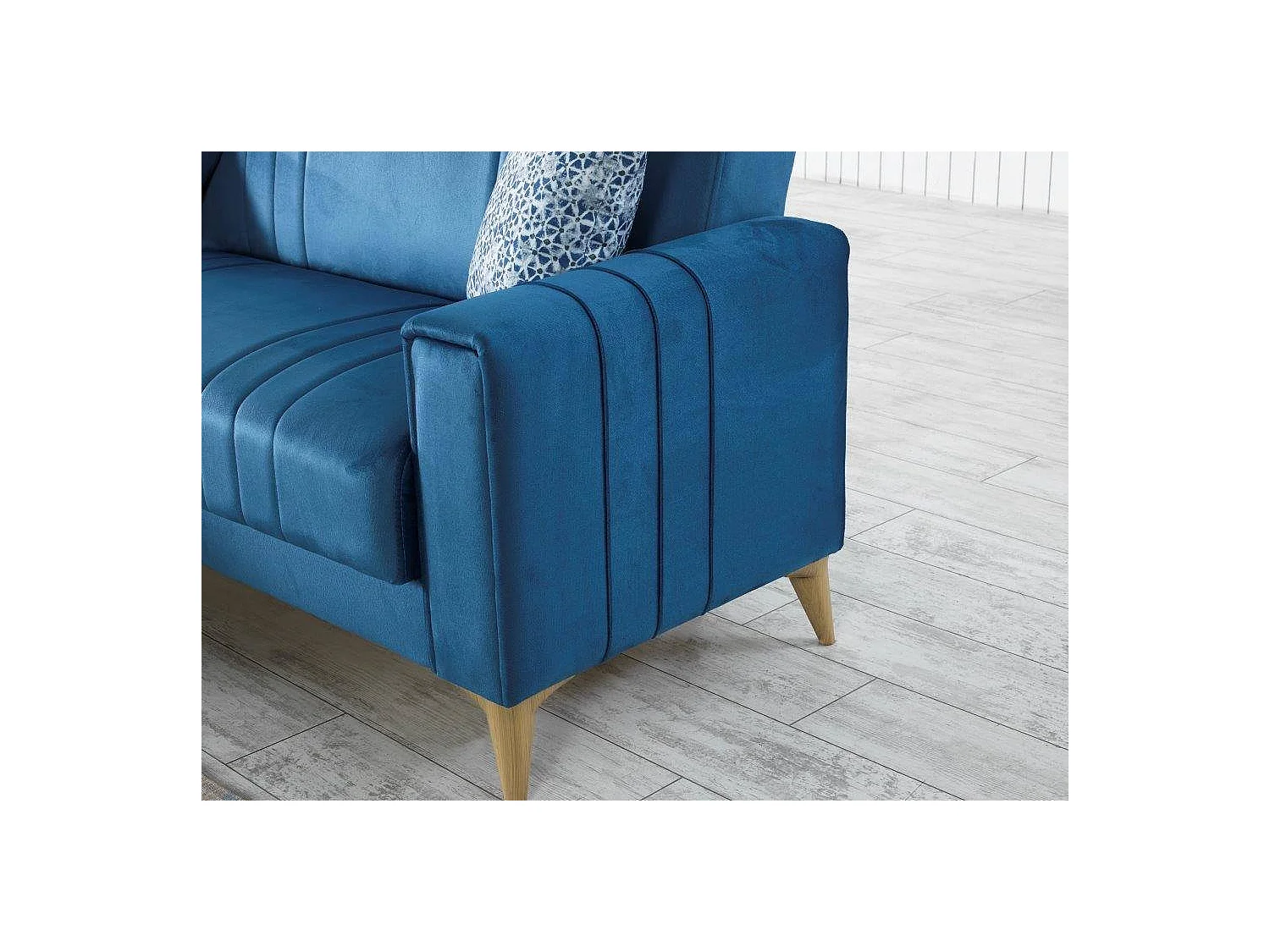 Dmora - Divano letto con penisola Aronix, 225x151h84 cm, Blu