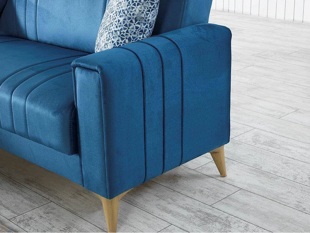 Dmora - Divano letto con penisola Aronix, 225x151h84 cm, Blu