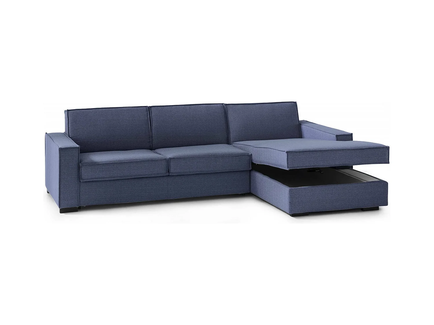 Canapé-lit Daaki, Canapé d'angle, 100% Made in Italy, Canapé avec ouverture pivotante, Péninsule de rangement droite, avec accoudoirs fins, 260x95h90 cm, Bleu
