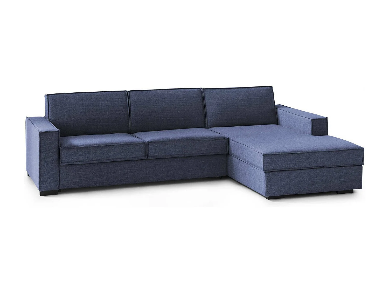 Sofá-cama Daaki, Sofá de canto, 100% Fabricado na Itália, Sofá com abertura giratória, Península de armazenamento direita, com braços finos, 260x95h90 cm, Azul