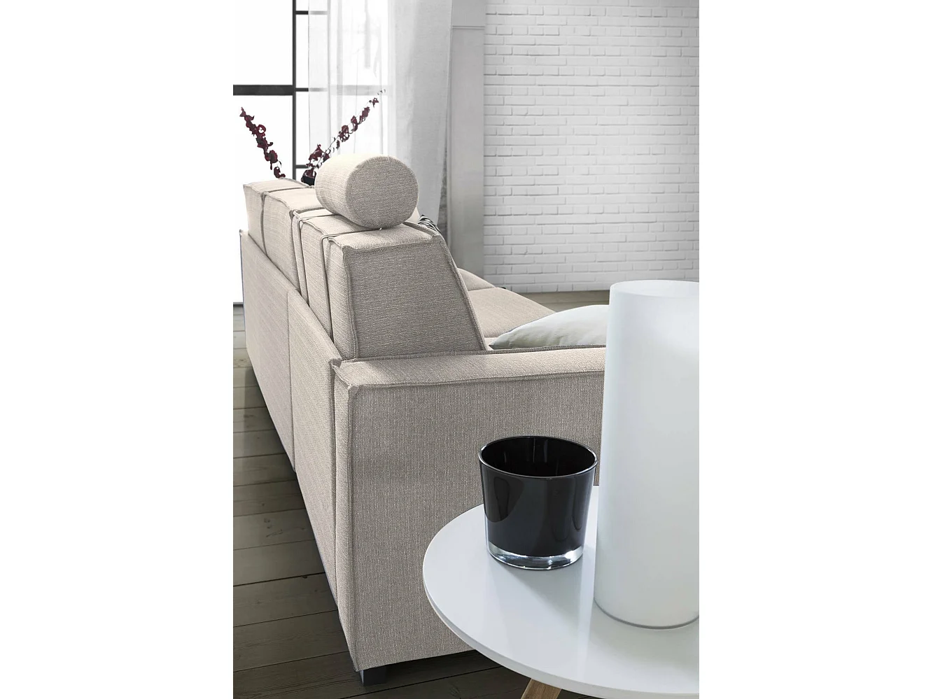 Canapé-lit Dekuba, canapé 2 places, 100% Made in Italy, Canapé de salon à ouverture pivotante, en tissu rembourré, avec accoudoirs standards, 180x95h90 cm, Taupe