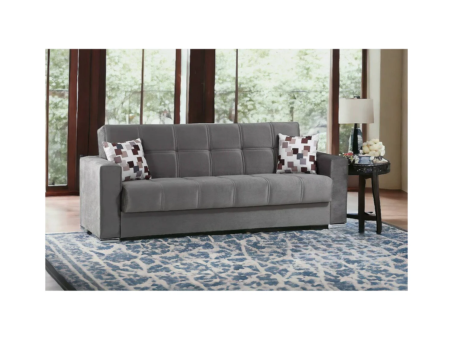 Canapé Ddelori, Canapé conteneur 3 places linéaire, Canapé de salon en tissu rembourré avec ouverture clic-clac, 226x85h91 cm, Gris