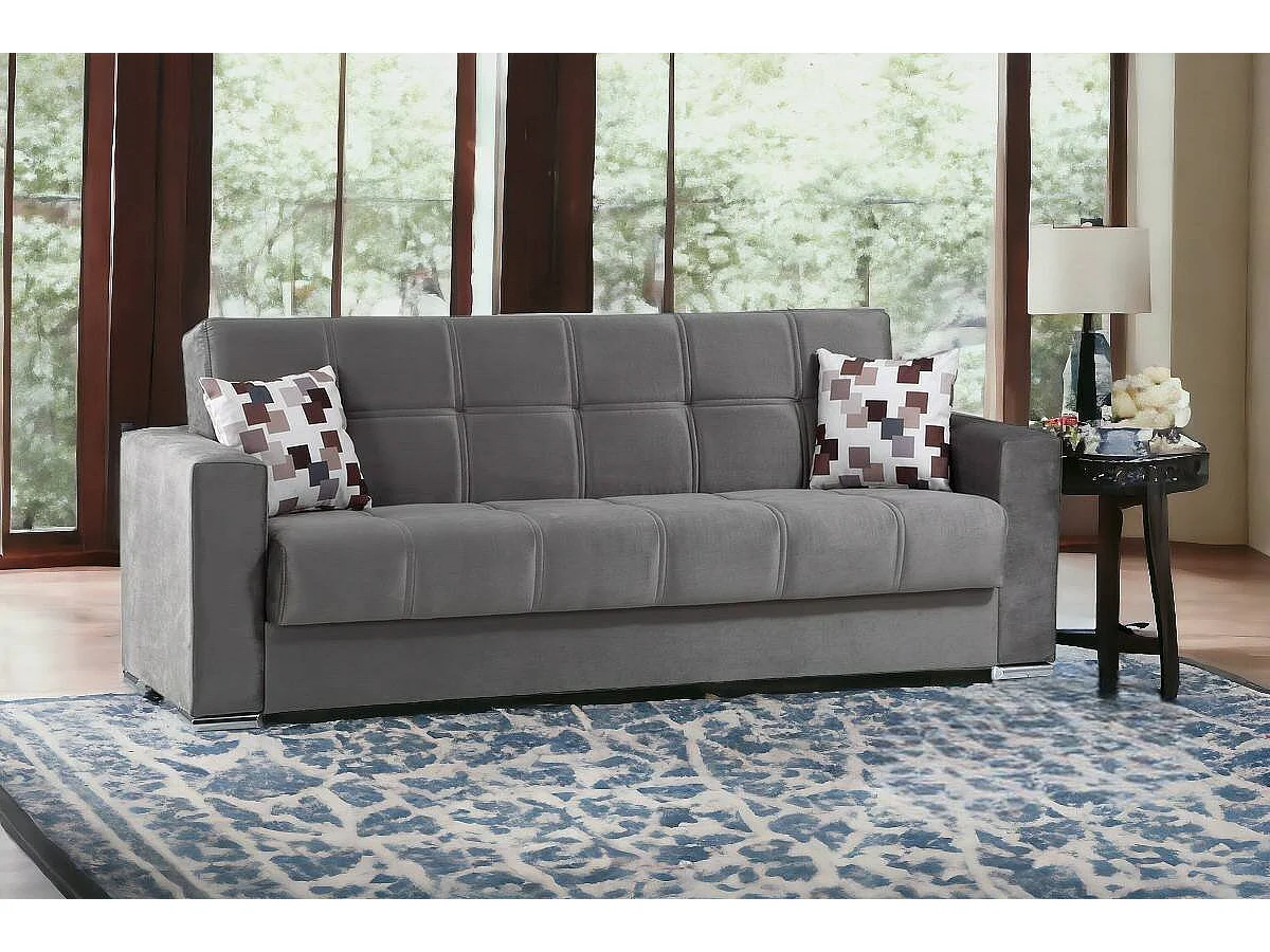 Schlafsofa Ddelori, Lineares 3-Sitzer-Container-Schlafsofa, Wohnzimmersofa aus gepolstertem Stoff mit Klick-Klack-Ã–ffnung, 226x85h91 cm, Grau
